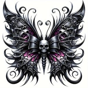 Dead Head Moth Skull Butterfly Printable Large Temporary Tattoo - Custom Digital Download Design - DIY Your Own Canvas Wall Art Poster etc