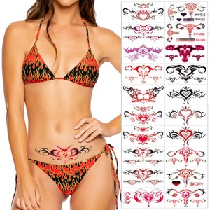 3D Realistic Under Boob Nether Region Female Temporary Tattoos Waterproof Body Art Beach Scar Cover Up Temp Sun Protection DIY Craft Supply