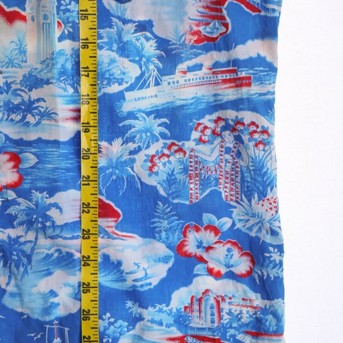 Vintage Hawaiian Shirt - Blue Print With Hawaii Beach shops Patter