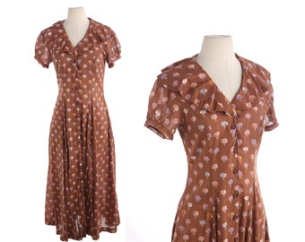 Vintage Brown Maxi Dress with Beading