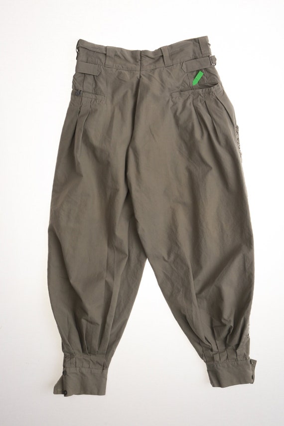 Vintage men green parachute pants 90's button side wo… - Gem
