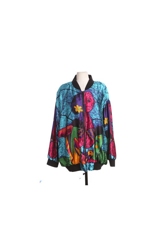 80's Graphic Bomber Jacket Abstract Painting Print Gem