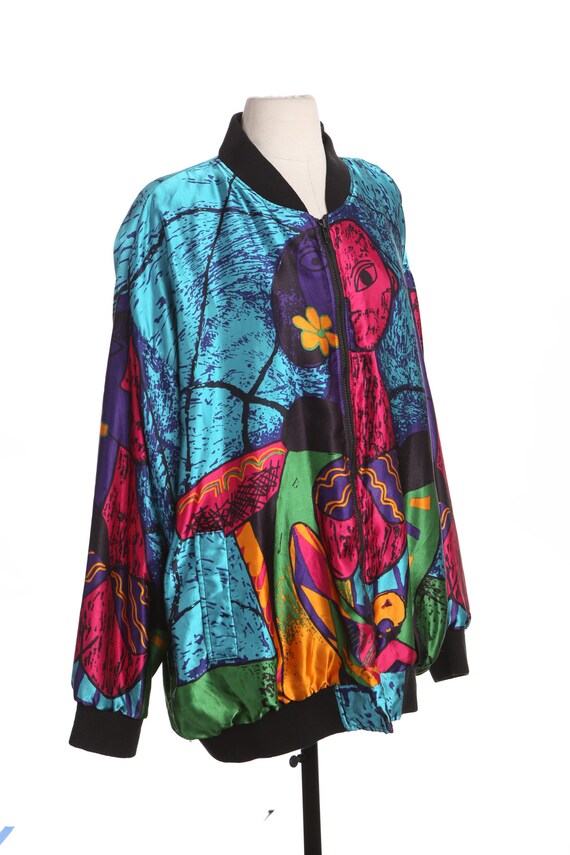 80's Graphic Bomber Jacket Abstract Painting Print Gem