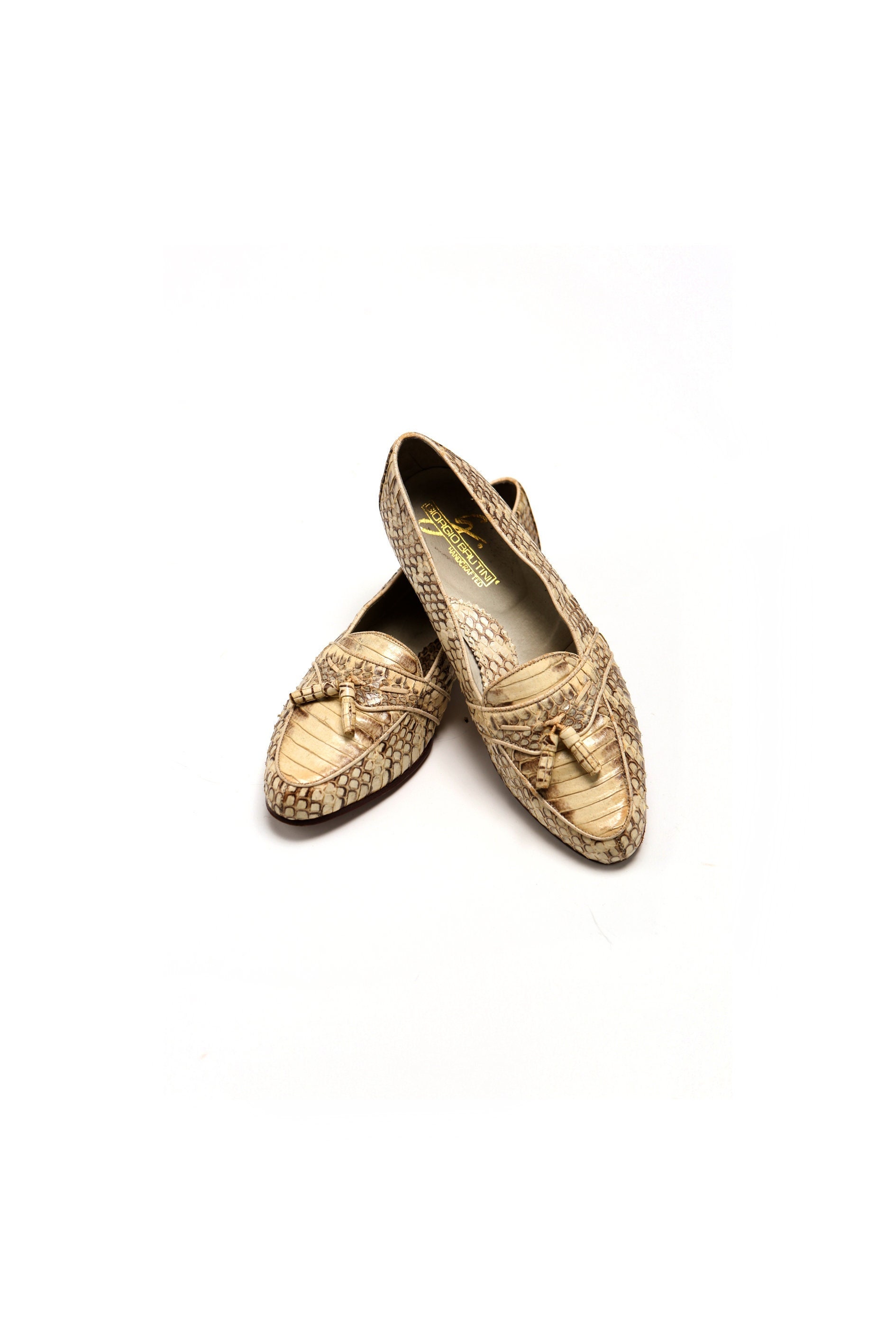 Vintage heren loafer schoenen / slangenleer / beige mod - Etsy België