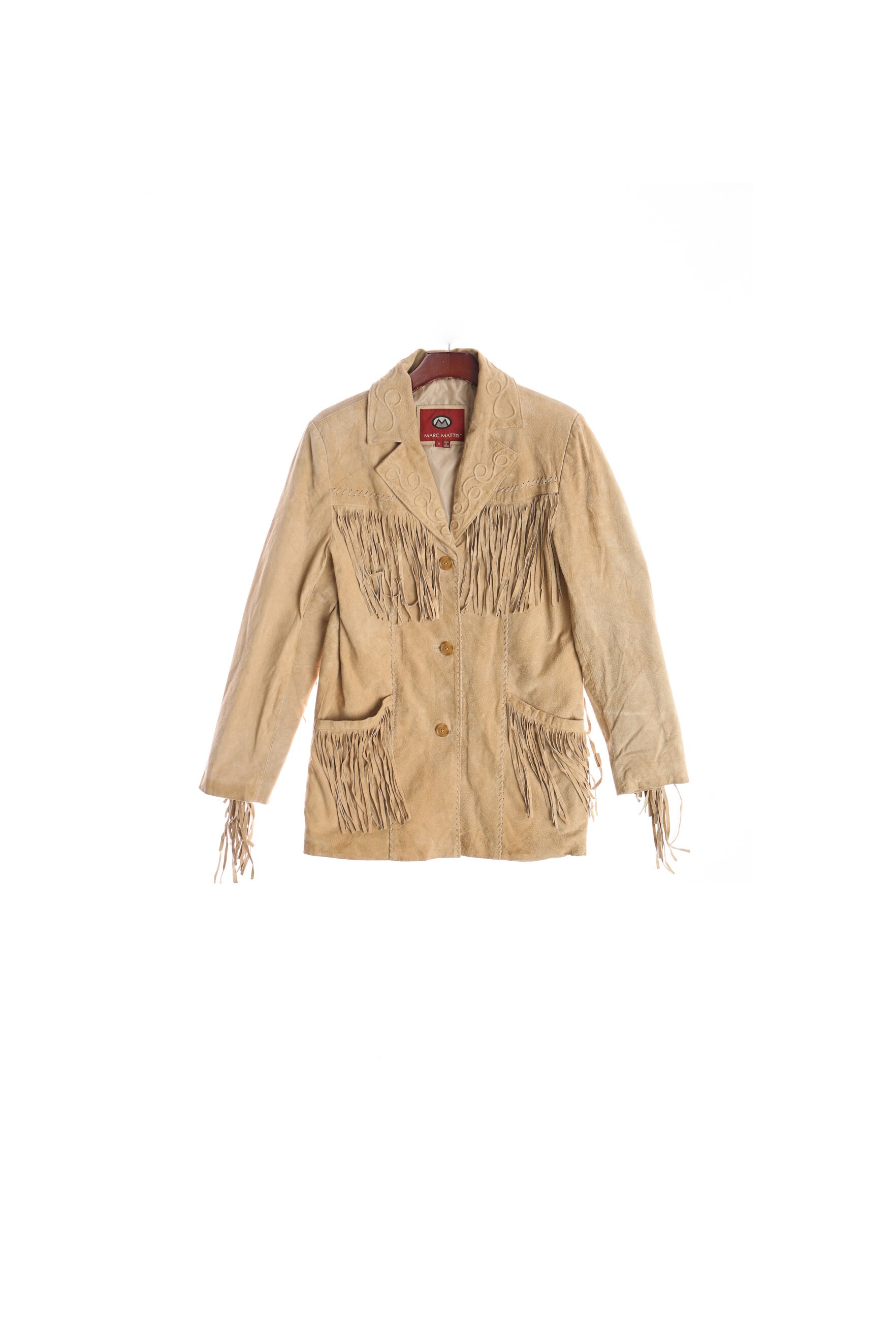 Women Beige Western Fringe Suede Jacket 