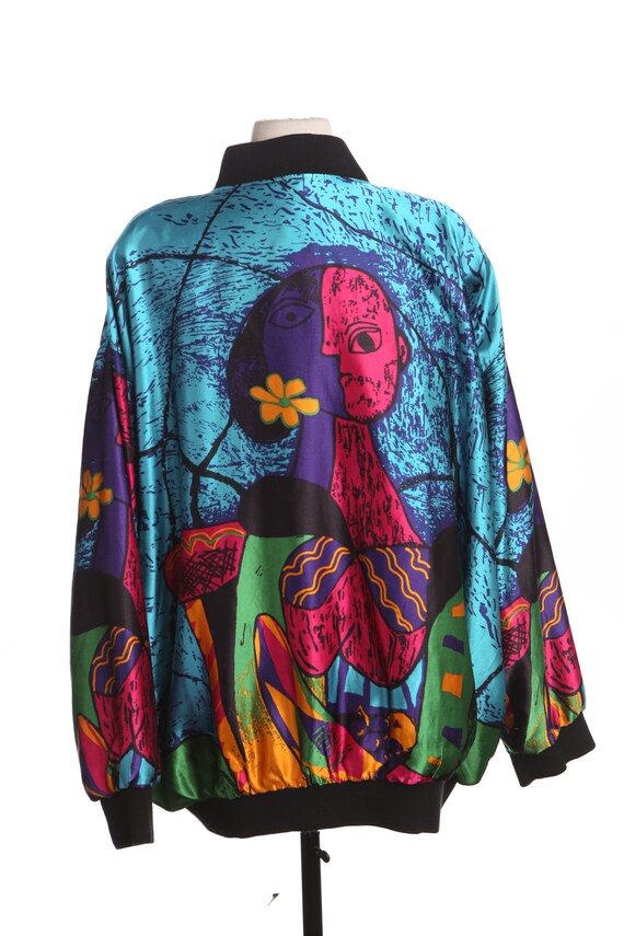80's Graphic Bomber Jacket Abstract Painting Print Gem
