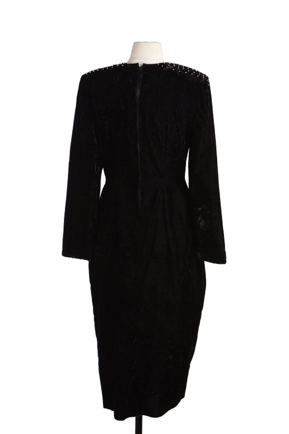 1990s Black Velvet Studded Evening Dress - Gem