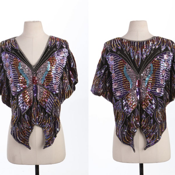 Vintage Sequin Butterfly 70's Top