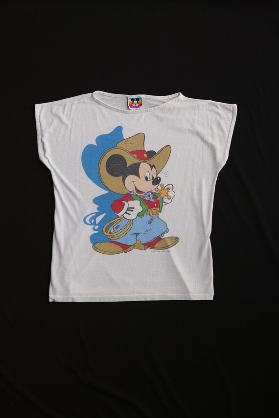 Vintage mickey mouse tshirt cowboy western top white… Gem