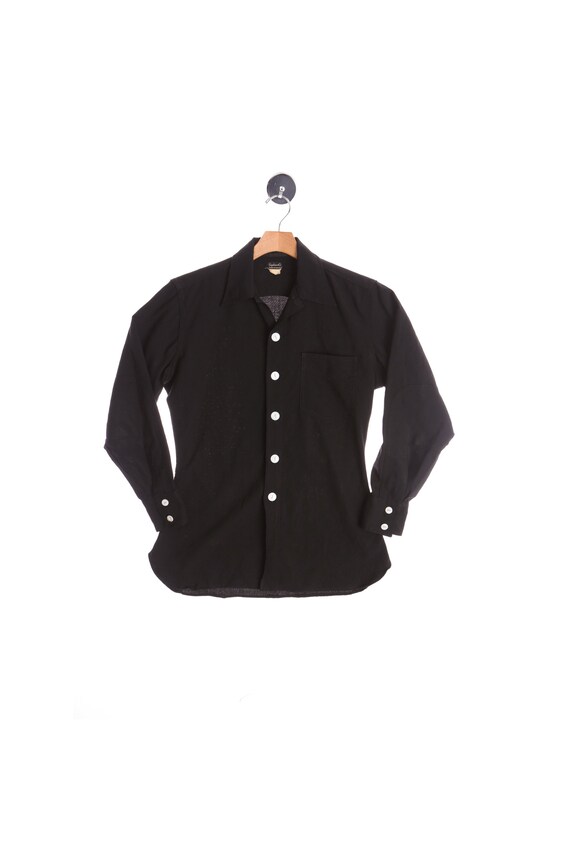 Vintage Men's Black Cotton Shirt - Long Sleeve - E