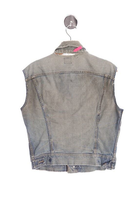 Vintage Lee Denim Vest Biker Style Distressed Gem