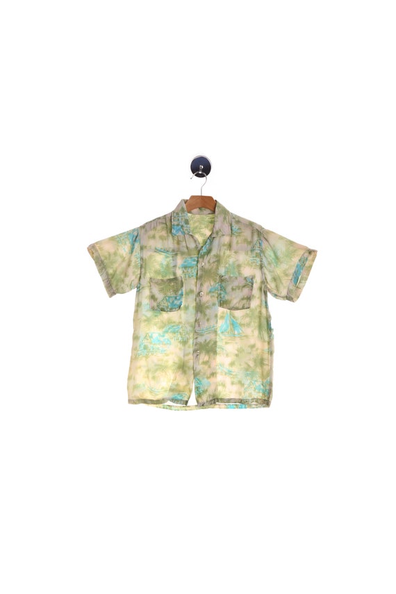Hawaiian Vintage Style Shirt - Charcoal Gray Palm Leaf main image 1