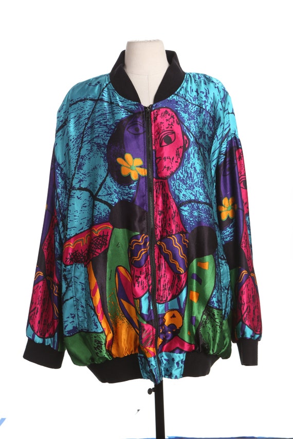 80's Graphic Bomber Jacket Abstract Painting Print Gem