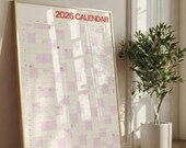 Pink 2026 Yearly Calendar | Large Wall Planner | Minimal Pink Annual Calendar | Printable Digital Download (A1) Editable Canva Template