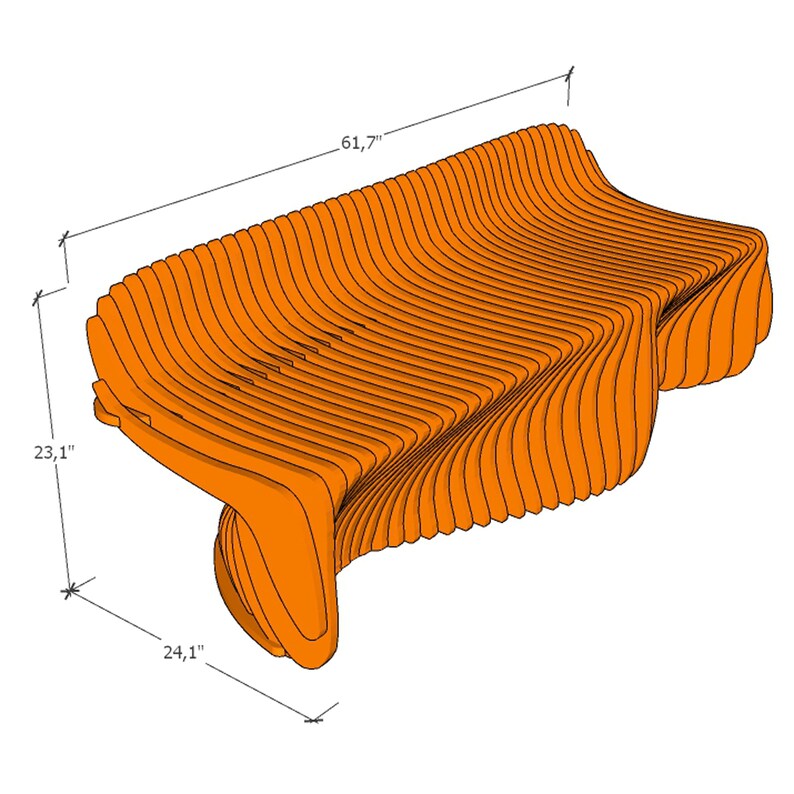 Parametric Bench Design, CNC Files for Cutting, Plywood Chair, Custom Furniture, Parmetric Bench