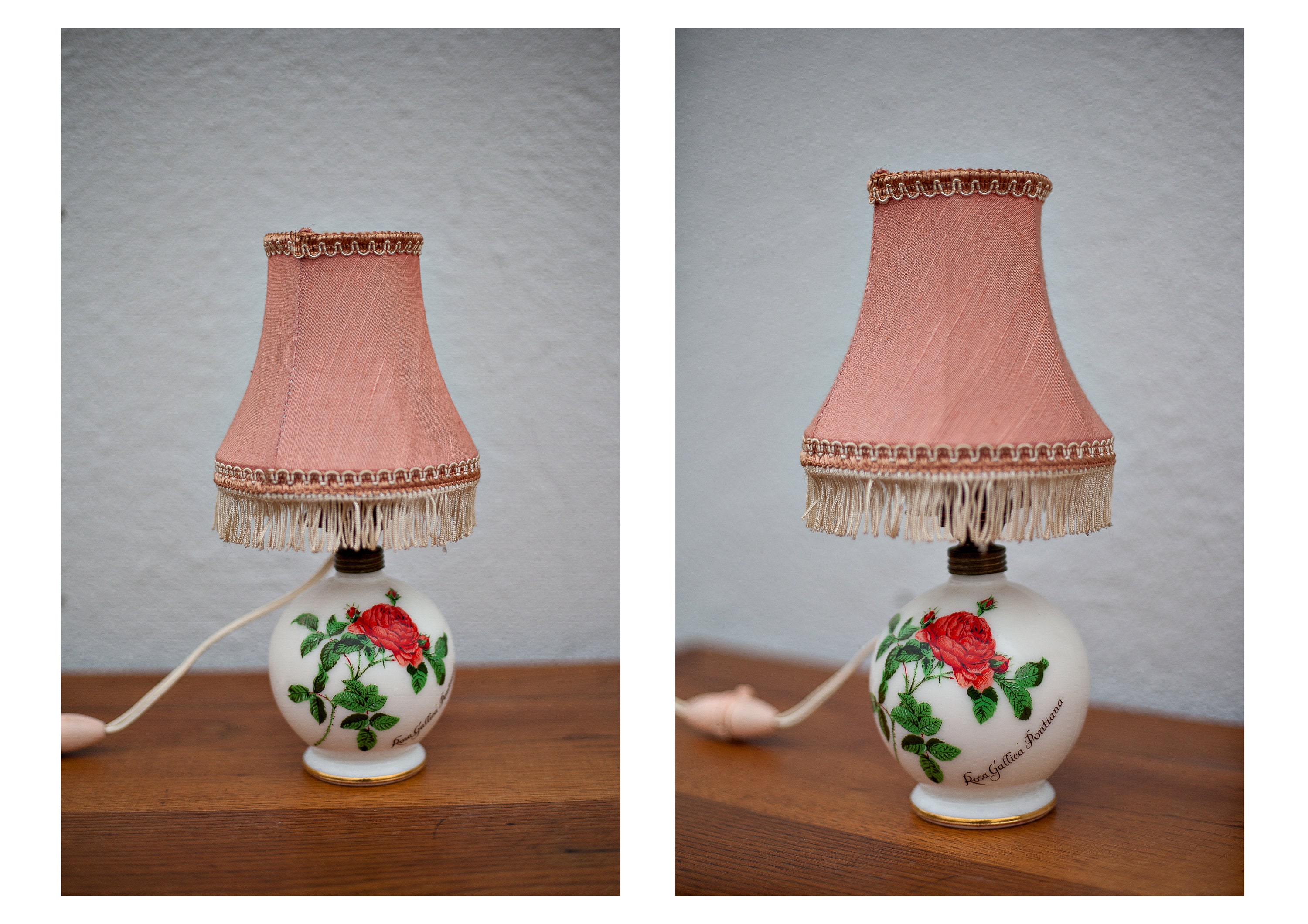 Lampe de Table, Lampe Chevet Vintage, Petite Abat-Jour, Motifs Fleurs , Boudoir, à Poser, Boule Opal