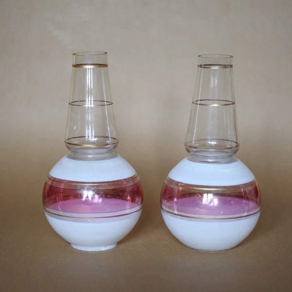Paire de globe verre avec motif, globe avec cheminée, abat-jour verre vintage, lampshade