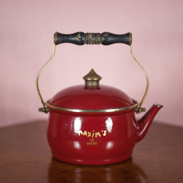 Vintage teapot, Maxim's Paris teapot, red enamelled teapot, kettle, made in Germany by FISSLER Asta, tea pot, kettle