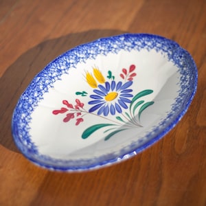 Vintage hand-painted ceramic bowl, small oval ceramic dish, floral pattern, kitchen, interior decor