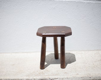 Vintage wooden stool, milking stool, wooden plant holder, old stool, tripod stool, interior decoration, wood stool