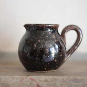 Small vintage pitcher, stoneware jug, milk jug, flower pot, vase with handle, collectible, pottery, kitchen, retro decor, 70s