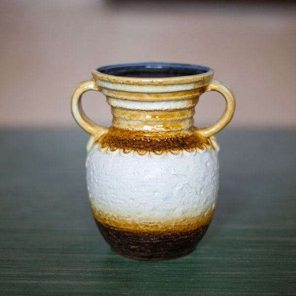 Vase céramique germanique vintage, vase amphore avec anses, vase jaune dégradé marron, modèle 1770, pot à fleurs, 70's
