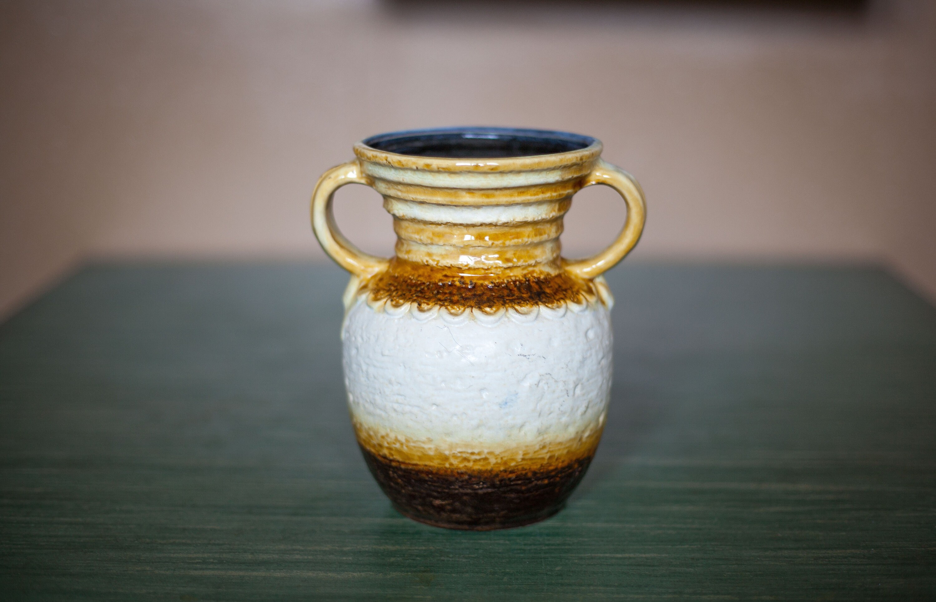 Vase Vintage, Vase Céramique Germanique, Amphore avec Anses, Jaune Dégradé Marron, Modèle 1770, Pot 