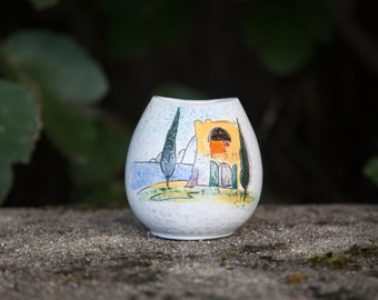 Ceramic vase signed Herta Huber Roethe, small decorative vase, collection, landscape, ceramic vase, 50's