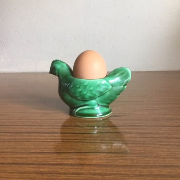 Coquetier céramique vintage, coquetier céramique poule verte, collection, egg cup