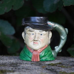 Royal Doulton style pitcher, anthropomorphic pitcher, ceramic pitcher, fish handle pitcher, vintage pitcher, collection