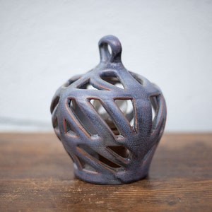 Blue openwork ceramic lamp, ball lamp, small lamp, table lamp, mood lamp, 70&#39;s