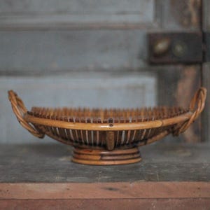 Bol à Fruits Vintage En Osier Tissé Et Métal - Panier Bohème Pour Déco Rétro