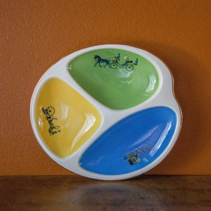 Gien compartment dish, aperitif dish, Gien ceramic dish, carriage pattern, color palette dish, French plate, 50s/60s