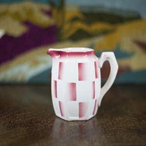 Vintage porcelain pitcher, porcelain milk jug, small pink checkered pitcher, kitchen, milk pot, jug, pitcher