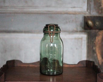 ANCIEN BOCAL POT A Truffes Conserves Verre Souffle Vert - Gueulard