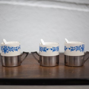Xícara de café com suporte X 3, xícara mocha, xícara de porcelana e suporte de metal, xícara de café expresso, xícara de café