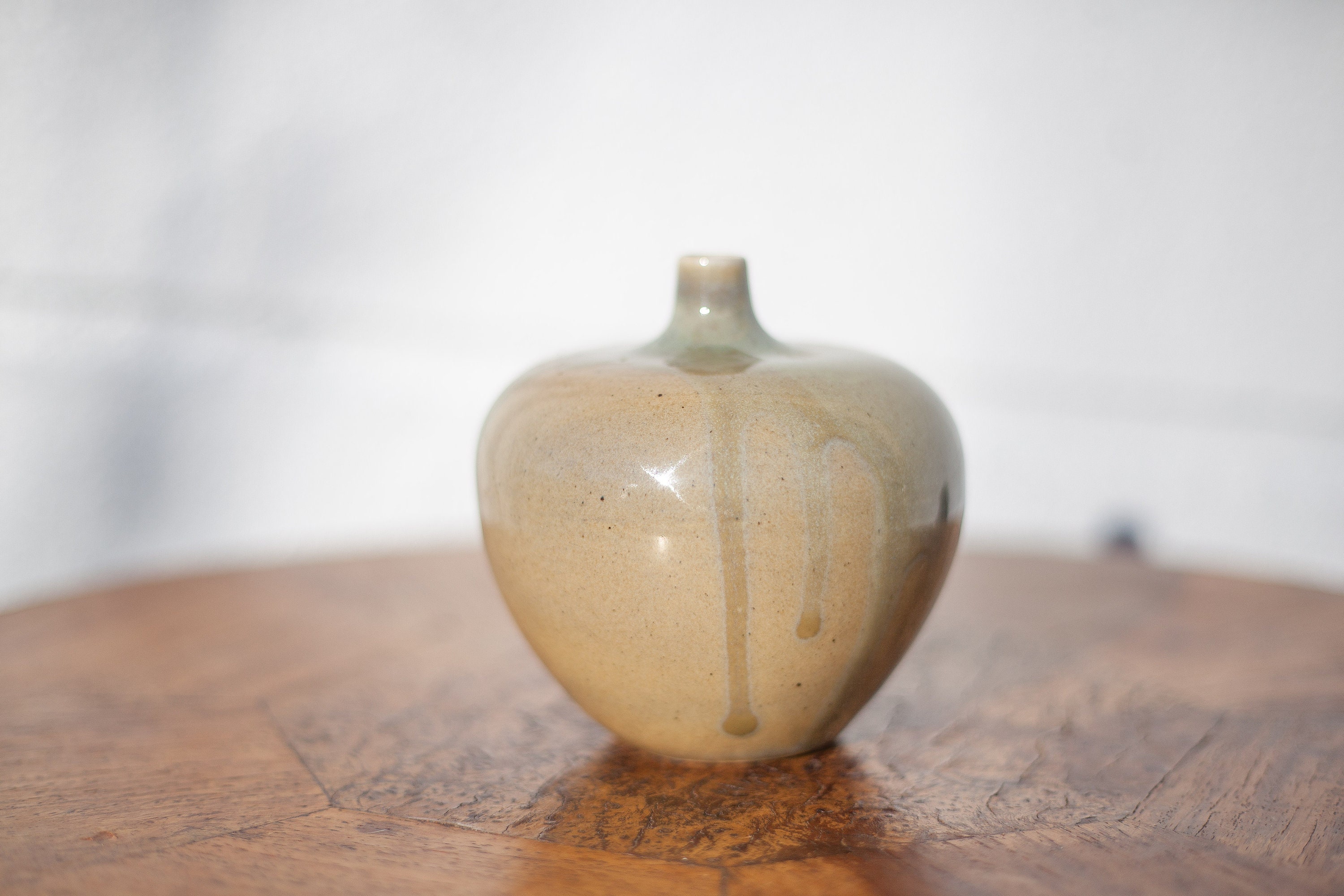 Vase Céramique, Soliflore, Petit Vase Boule | Forme Pomme à Coulures , Décoratif, Beige Vert Clair, 