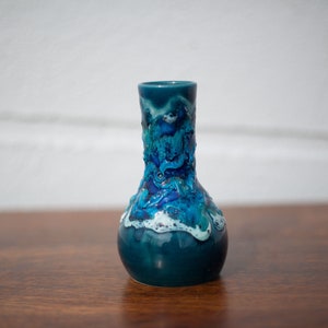 Vintage fat lava vase, small blue vase, ceramic vase, soliflore, retro, collection, interior decoration, home decor