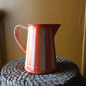 Red/white enamel pitcher, enameled pitcher, tableware, collection, enamelware, pitcher, 30&#39;s