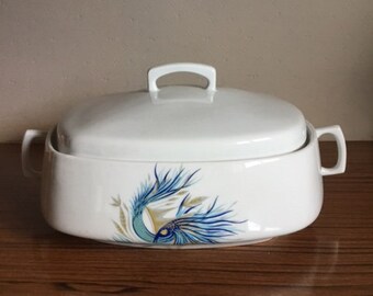 Vintage PF porcelain lidded serving dish, modernist porcelain vegetable dish, tableware, 70's