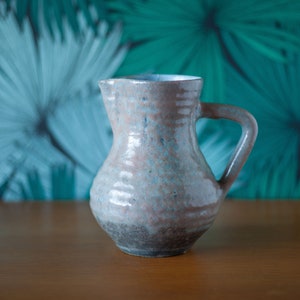 vintage ceramic pitcher, ceramic jug, flower pot, vase with handle, collection, pottery, kitchen, retro decor, 70&#39;s