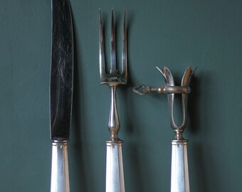 ANCIEN SERVICE À gigot en métal et os - Coutellerie et Orfèvrerie Picard Paris EUR 20,00 - FR
