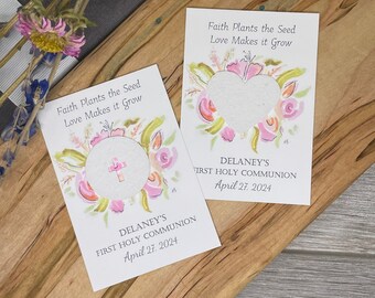 Communion | Baptism | Confirmation | Plantable Seed Paper | Hand Drawn | Eco Friendly | Faith Plants the Seed | Roses
