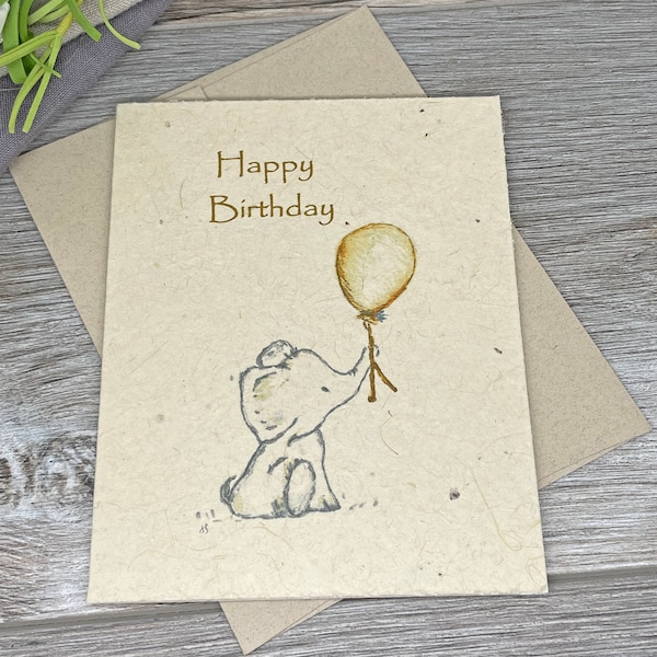 Happy Birthday | Elephant | Hand Drawn | Wildflower Seed Paper | Plantable Card