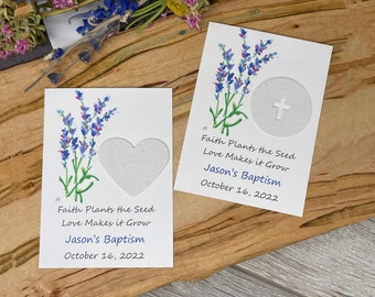 Baptism Favors: Plantable Seed Paper Heart, Lavender Watercolor