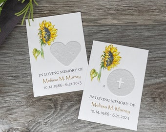 Sunflower Memorial Favor: Plantable Seed Paper, Celebration of Life