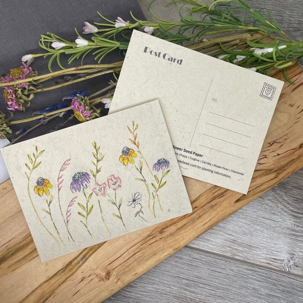 Post Card | Plantable Card | Hand Drawn | Wildflower Seed Paper | Wall of Wildflowers