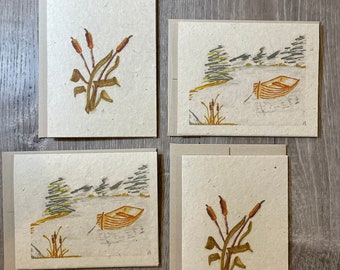 Boat on Lake | Hand drawn | Plantable Cards | Wildflower Seed Paper | Set of 4