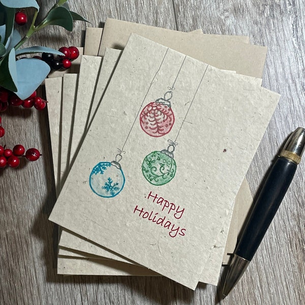 Plantable Holiday Cards | Christmas Card | Wildflower Seed Paper | Hand Drawn | Ornamental Balls