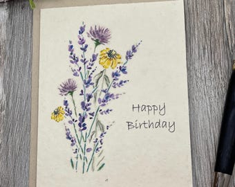 Birthday Plantable Card | Wildflower Seed Paper | Hand Drawn |  Purple Bouquet